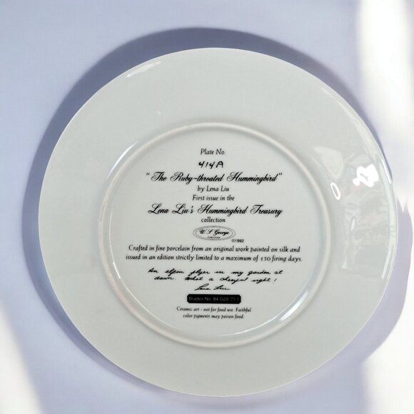 The Ruby-Throated Hummingbird, by Lena Liu-W. L. George Collector Plate - Picture 5 of 10